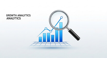 Growth analytics chart with magnifying glass, illustrating data analysis, business growth, and market research trends
