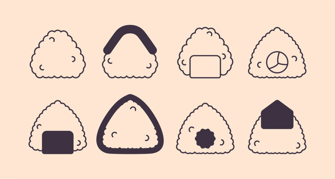 Minimalist Onigiri Line Art Vector Set &ndash; Japanese Rice Ball Outline Illustration for Icon, Pattern, and Branding Design