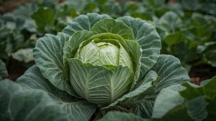 Green cabbage head in the garden