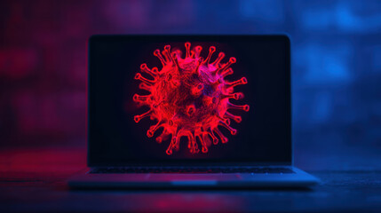 Cyber threat protection alert on laptop digital workspace malware detection virtual security technology insights