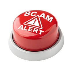 Scam alert button isolated on transparent background