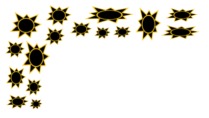 Gold colored star border with black interior on a transparent background. Copy space.