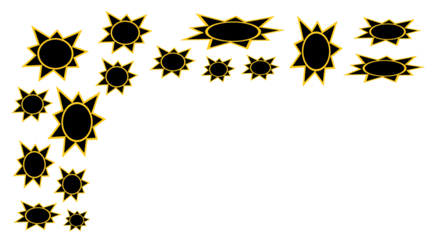 Gold colored star border with black interior on a transparent background. Copy space.