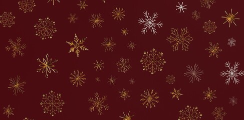 Christmas background with gold and silver snowflakes over a red background, ideal for holiday designs, winter greetings and festive celebrations