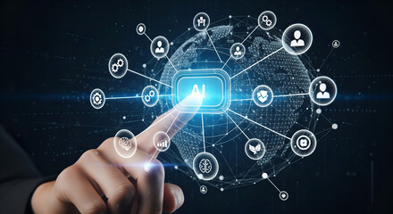 Fototapeta premium AI Artificial Intelligence concept with global network connection.