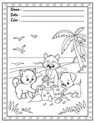 Fluffy Friends Bold & Easy Coloring Page with Cute Animals for Adults and Kid. High resolution (300 DPI), Ready to print on standard 8.5x11-(A4) inch paper With (No Bleed), Black and White. Vector ill