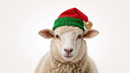 Obraz premium Sheep in Christmas hat, animal isolated on white background