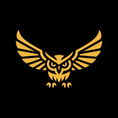 stylish owl emblem with sharp geometric shapes and golden tones, representing intelligence and strength.