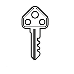 Simple outline drawing of a key with three circular holes