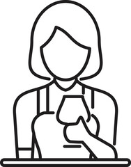 Sommelier woman smelling and tasting wine in glass, simple black and white icon or logo