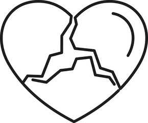 Line art illustration of a broken heart, symbolizing heartbreak, sadness, and the end of a relationship