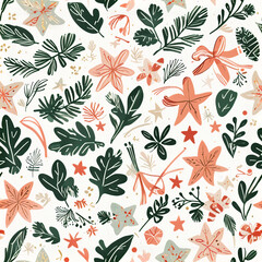 Christmas, Christmas pattern, holiday ornament, floral, winter, New Year's decor, decorative print, background, design, AI art.