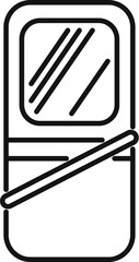 Train door closing, featuring a window and handle, depicted in a simple line style