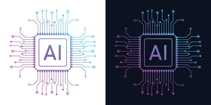 Artificial Intelligence AI Chip in Human Brain. Artificial Intelligence icon with Machine learning, digital skills, generative AI, AI technology, algorithm, virtual intelligence and future