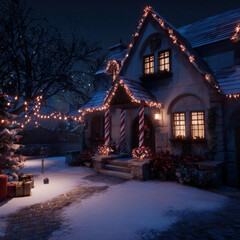 Cozy Winter Christmas Scene with a Snow-Covered House