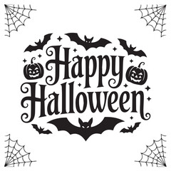 Happy halloween typography with bats and pumpkins isolated on white background, a spooky design for festive decorations