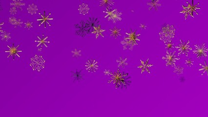 Abstract image of golden snowflakes on a vibrant purple background. Perfect for holiday design, winter themes, festive greetings and seasonal pr