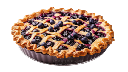 Delicious blueberry apple pie with a golden lattice crust, isolated on white background