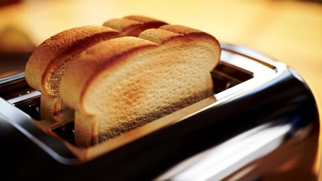 Close up of toaster with bread slices warm colors and bright lighting