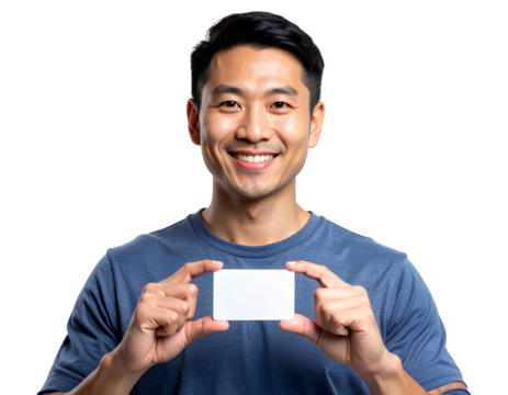 young man holding a blank card - Powered by Adobe