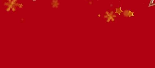 Festive red background with falling golden snowflakes and stars, ideal for Christmas or New Year designs. Perfect for holiday greetings and seas