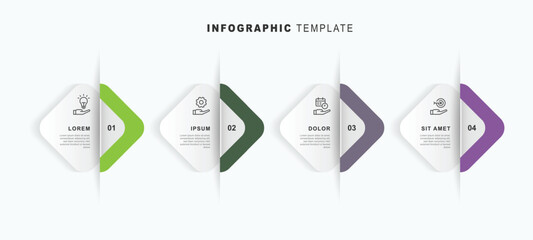 4 step journey columns infographic template with icons and square paper style suitable for business information and web presentation.