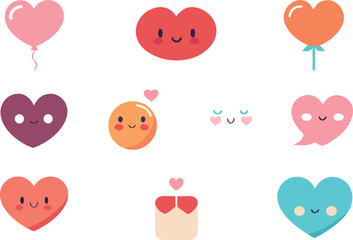Cute valentine hearts vector pack adorable kawaii emoticons scalable illustrations for design projects