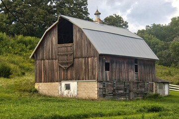 Summer landscape featuring an old barn along a recreational trail in Southeastern Minnesota.
