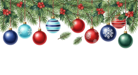 Festive Ornaments and Evergreen Branches: A captivating arrangement of colorful ornaments and verdant evergreen branches, perfect for evoking the joy and traditions of the holiday season.