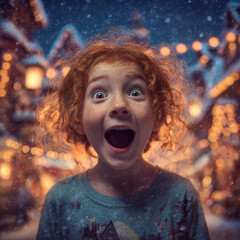 Ecstatic Reaction: Wide-Eyed Child's Face Lit Up with Intense Happiness.