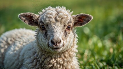 Fototapeta premium Close-up Portrait of a Sheep in Pasture