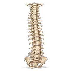 Detailed illustration of human spine isolated on white background, showing vertebral anatomy and structure for medical