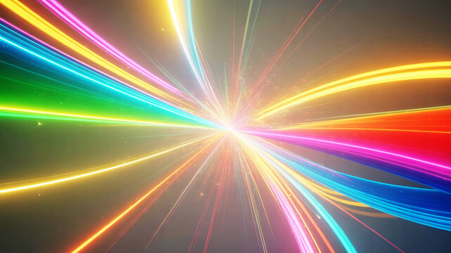 Vibrant rainbow light trails streaking through darkness