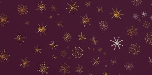Christmas background with golden snowflakes on burgundy. Festive and elegant design for holiday celebrations. Perfect for greeting cards, invita
