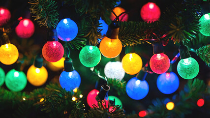 Multicolored string lights with vibrant festive bokeh