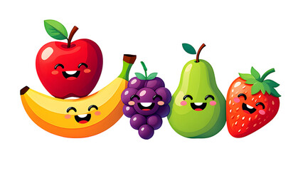 Cute happy fruits cartoon collection for kids and food concepts