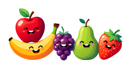Cute happy fruits cartoon collection for kids and food concepts