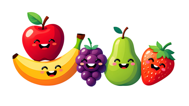 Cute happy fruits cartoon collection for kids and food concepts