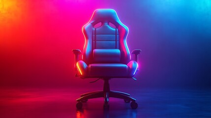 Gaming chair in neon lights esports setup comfortable gaming seat high resolution photo