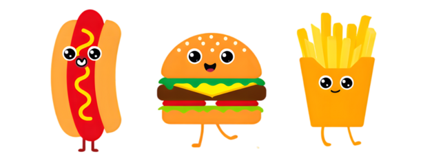 Cute cartoon fast food characters set