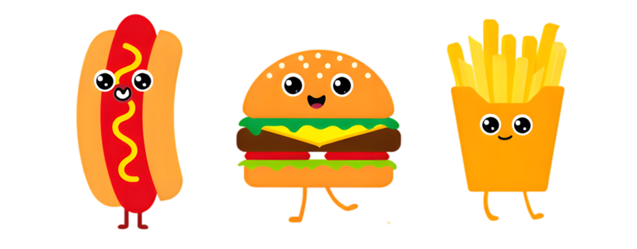 Cute cartoon fast food characters set - Powered by Adobe