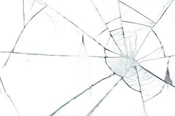 Broken glass on transparent background with glass cracks and splinters. Can be put on any image, glass parts are transparent also