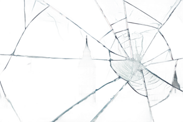 Broken glass on transparent background with glass cracks and splinters. Can be put on any image, glass parts are transparent also