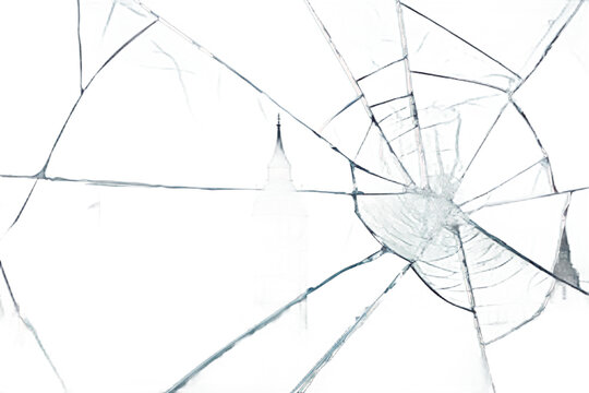 Broken glass on transparent background with glass cracks and splinters. Can be put on any image, glass parts are transparent also