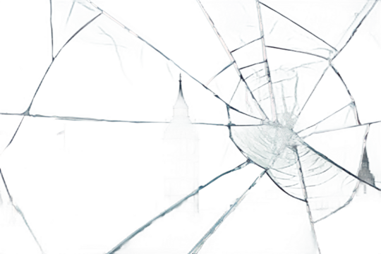 Broken glass on transparent background with glass cracks and splinters. Can be put on any image, glass parts are transparent also