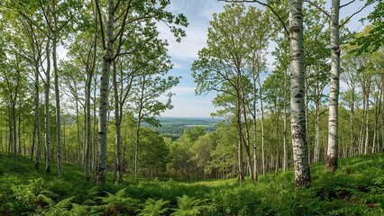 Obraz premium White Birch Forest in Summer, Panoramic View