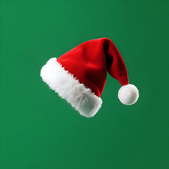 Festive Santa Hat on Green Background Ready for Christmas Holiday Season Celebration and Gift Giving