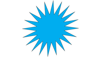 A blue starburst shape with many points against a white background in a simple graphic design