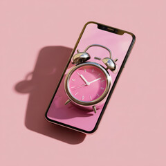 Time Check: Smartphone Displaying a Clock on a Pink Background.