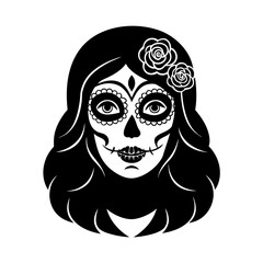 catrina s skull face covered in floral tattoos vector art